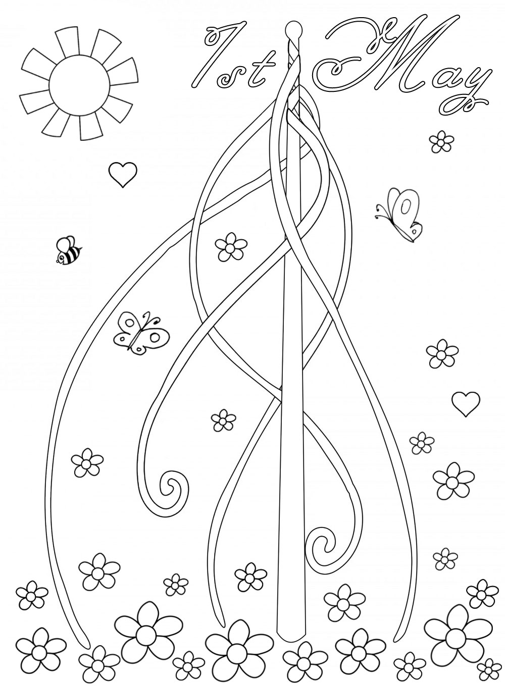 Picture of a maypole for children to colour in.