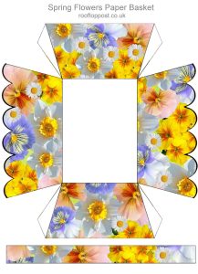 A printable basket or tray for treats, with a spring flowers design