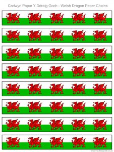 Cadwyn papur draig goch. Argraffwch nhw i addurno'ch parti.