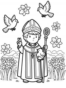 A printable colouring page of St David which is easy for younger children to colour in, thanks to its simple design and bold lines.