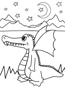Printable kids colouring page of a long-nosed dragon.