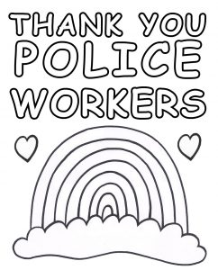 A printable poster for kids to colour in to say thank you to those who work for the police