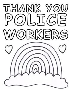 A printable poster for kids to colour in to say thank you to those who work for the police