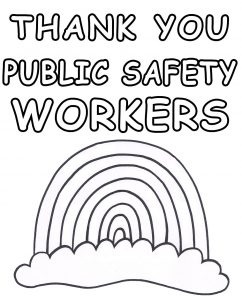 A printable rainbow poster for children to colour in and put in their windows to thank public safety workers