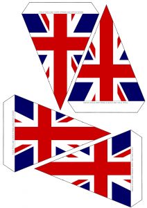 Free printable UK flag bunting, 4 flags to a page