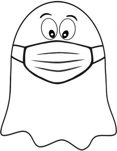 Printable ghost wearing a face mask - perfect for 2020 Halloween decorations in light of Covid19