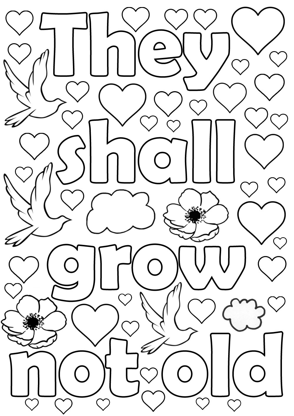 Printable colouring for Remembrance Sunday - They shall grow not old