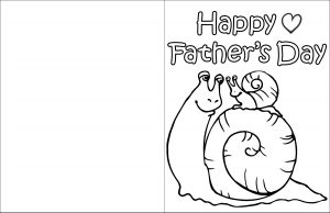 Printable Father's Day card for kids to colour in, picturing Dad and Baby Snail