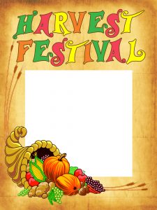 Printable poster to celebrate Harvest Festival, useful for homes, churches and schools.