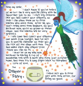 First letter from the Diaper Fairy, free to print for your child.