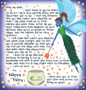First letter from the Nappy Fairy, free to print for your child.