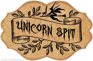 Printable witch's pantry label of unicorn spit as a fun decoration for Halloween