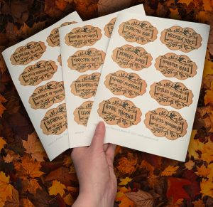 Three sample sheets of printable potion labels for the jars in a witch's pantry.