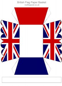 A free printable basket decorated with the British flag.