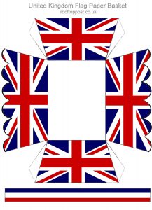 A printable paper basket with a UK flag design.