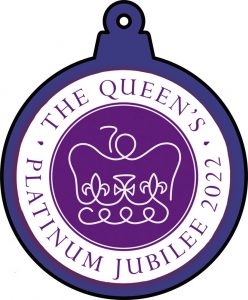 Printable blue bauble for the Queen's Platinum Jubilee 2022