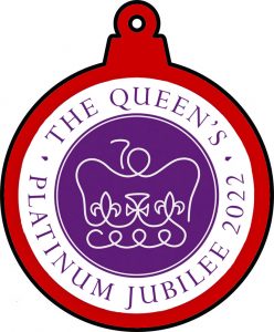 Printable red bauble for the Queen's Platinum Jubilee 2022