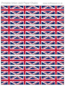 Union Jack flag paper chain strips to print out for British celebrations.