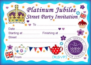 A printable invitation for a street party for the Queen's Platinum Jubilee