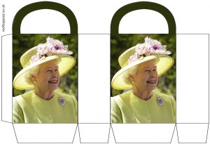 Printable party bag featuring Elizabeth II. Useful for royal celebrations.