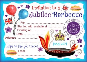 Printable party invitation to a Jubilee Barbecue