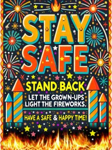 A poster to remind children to stay safe and keep their distance from fireworks on Bonfire Night.