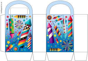 An attractive, full-colour goodie bag decorated with firework rockets. Perfect for any party which includes fireworks, such as New Year, weddings, or Bonfire Night.
