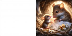 A beautiful Mother's Day card, free to print out, showing a cute baby mouse and its mother.