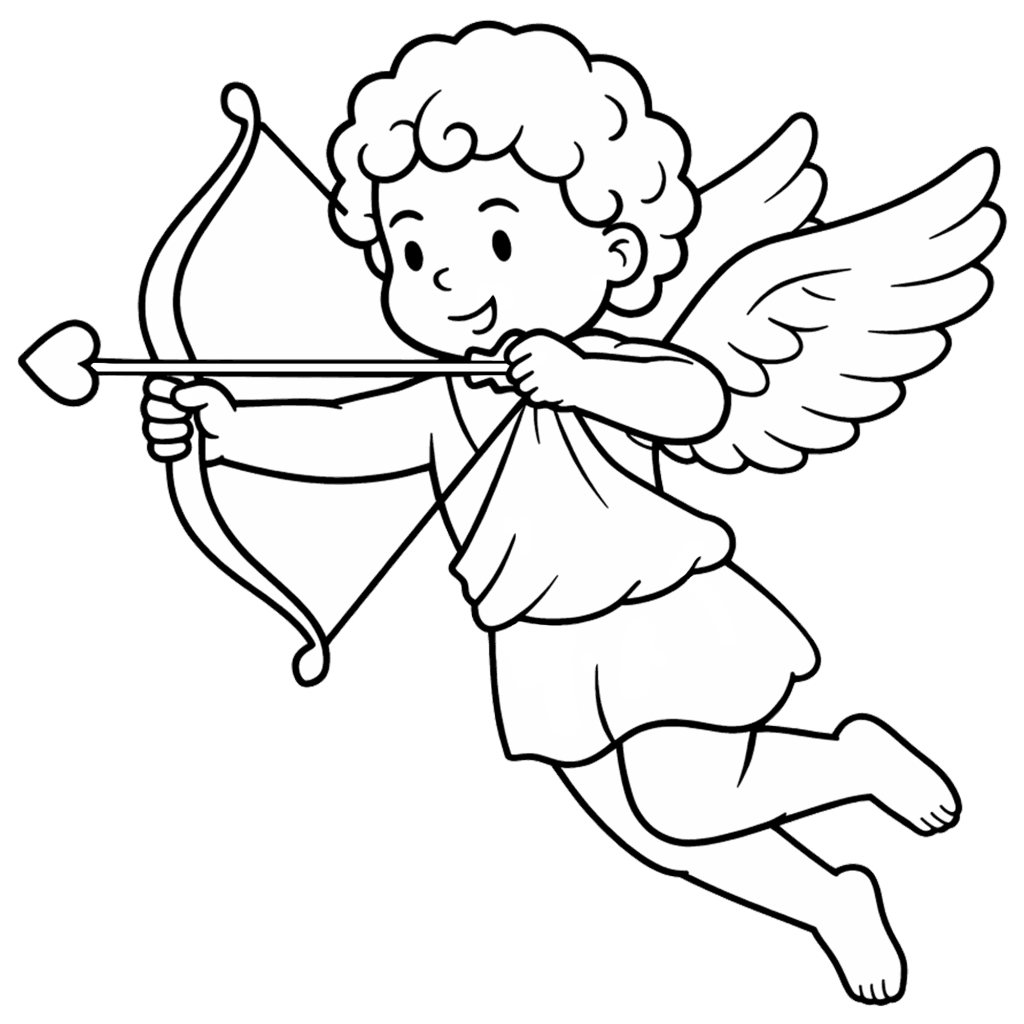 Simple Cupid outline firing an arrow for Valentine’s Day crafts