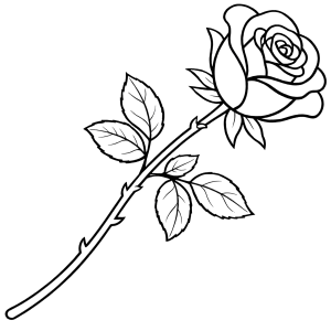 Simple rose outline with stem for Valentine’s Day crafts