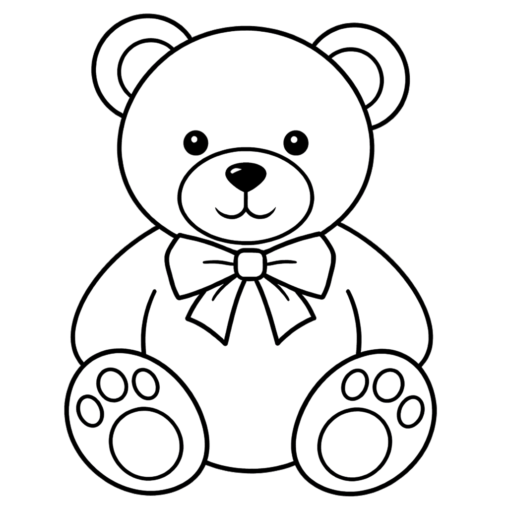 Simple teddy bear outline for Valentine’s Day crafts and colouring