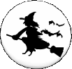 This witch is flying on a broom in front of the moon!