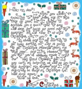 Note from Father Christmas telling a child well done for being good over the summer