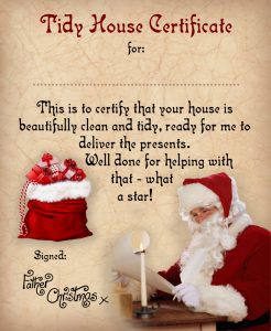 Certificate from Father Christmas saying well done for helping to tidy up your house.