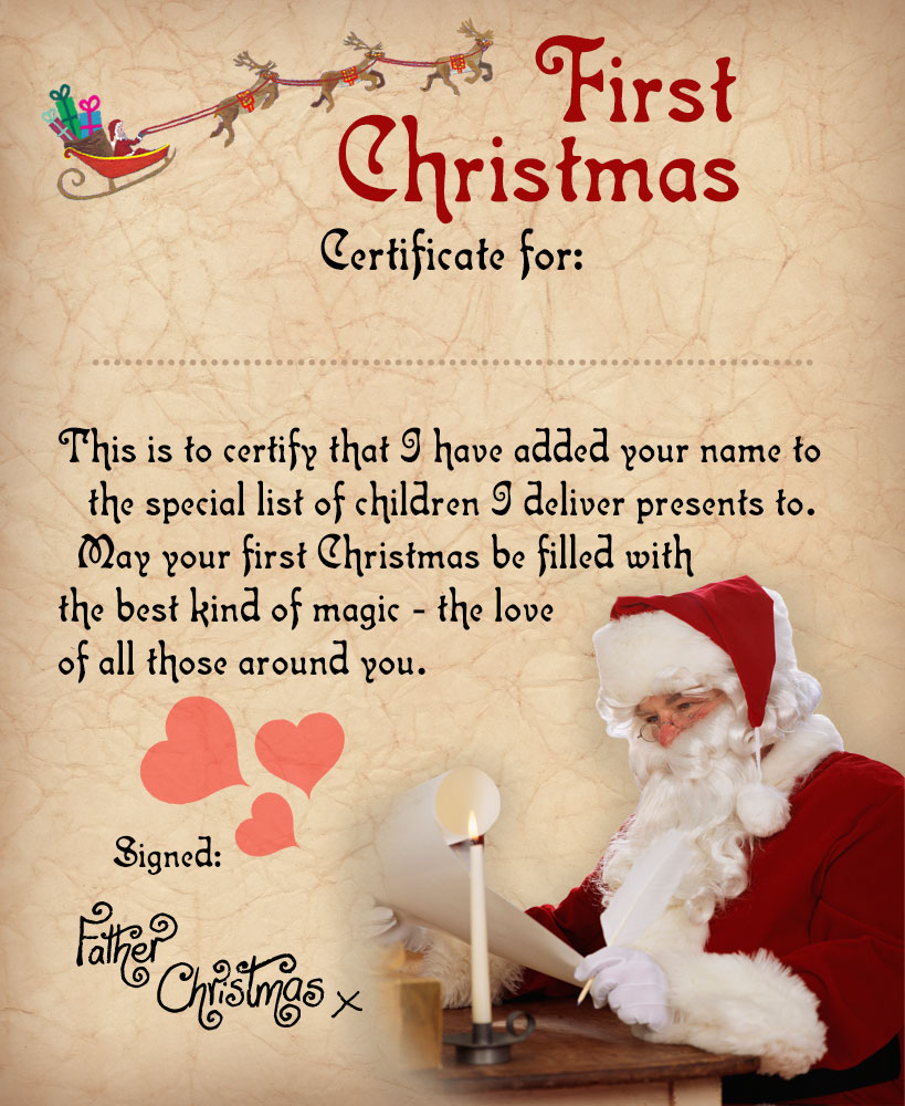 Baby's First Christmas Certificate from Santa