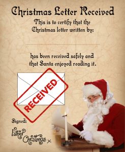 Certificate to let a child know their Christmas list has been received