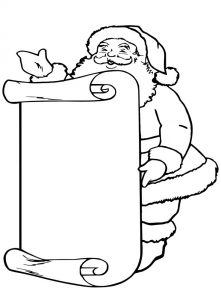 Free printable colouring in page of Santa holding a scroll