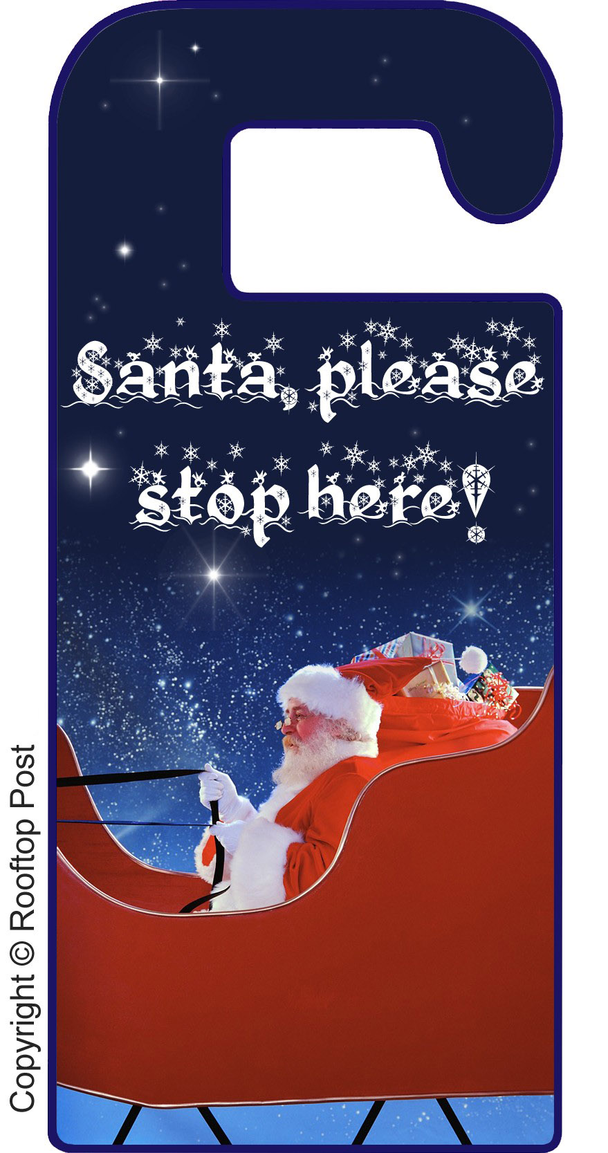 Printable door hanger for Christmas Eve asking Santa to please stop here