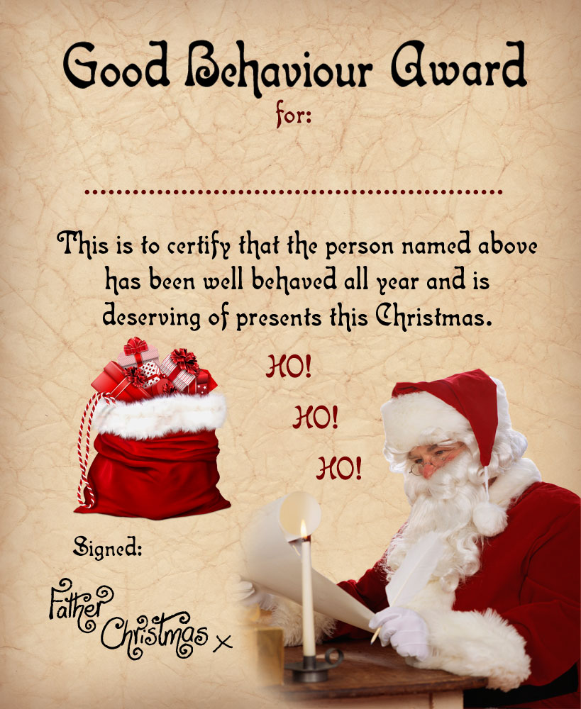 Magical, old-fashioned certificate of good behaviour to print from Father Christmas