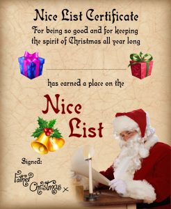 Printable Nice List certificate from Santa Claus