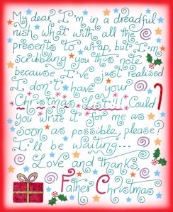 A note from Santa asking your child to write his or her Christmas List