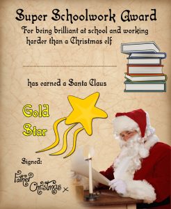 A certificate from Father Christmas saying well done for super schoolwork