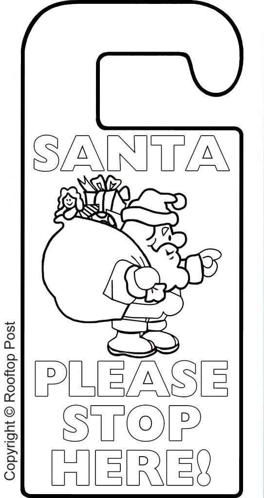 colouring door hanger santa please stop here  rooftop post