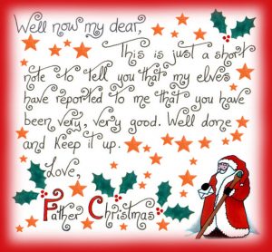 Handwritten note to print out from Father Christmas, telling a child that he or she has been very good.