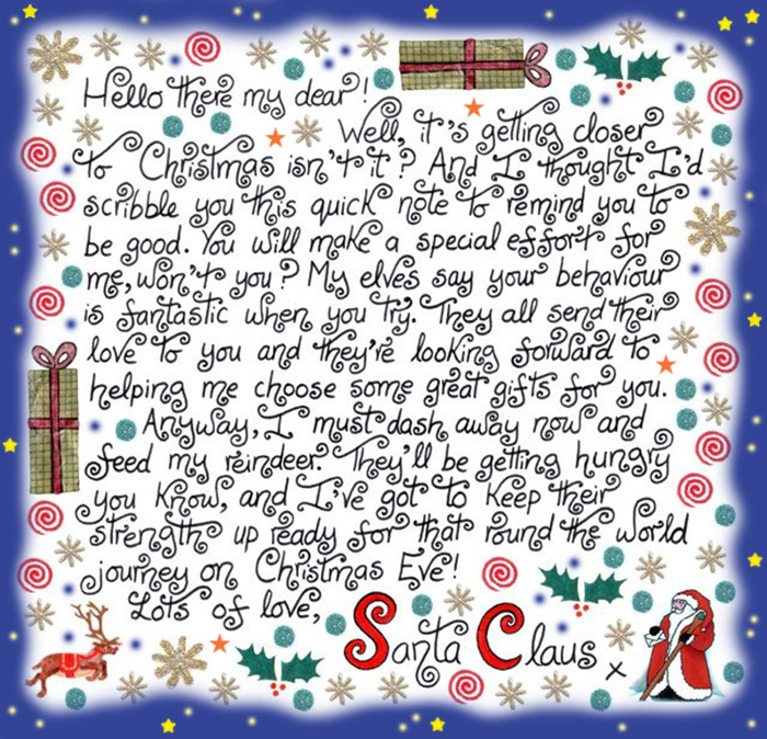 Printable note from Santa Claus reminding a child to be good