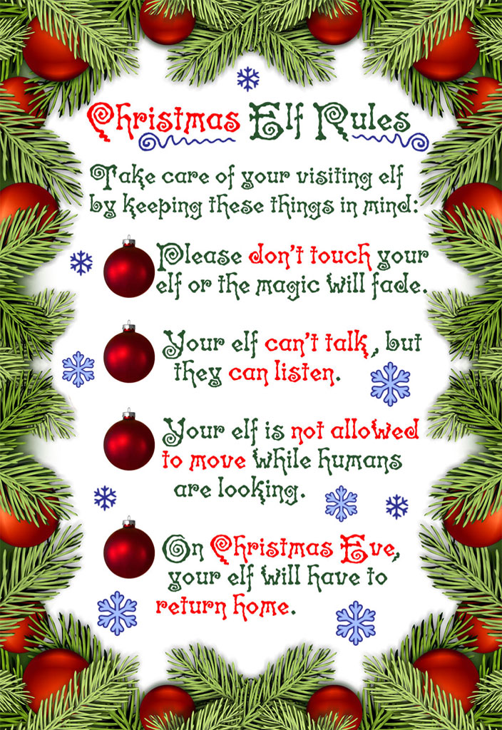 Printable rules for a Christmas elf who is visiting your house, such as an Elf on the Shelf