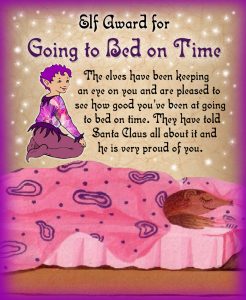 Free printable certificate from the elves saying well done for going to bed on time