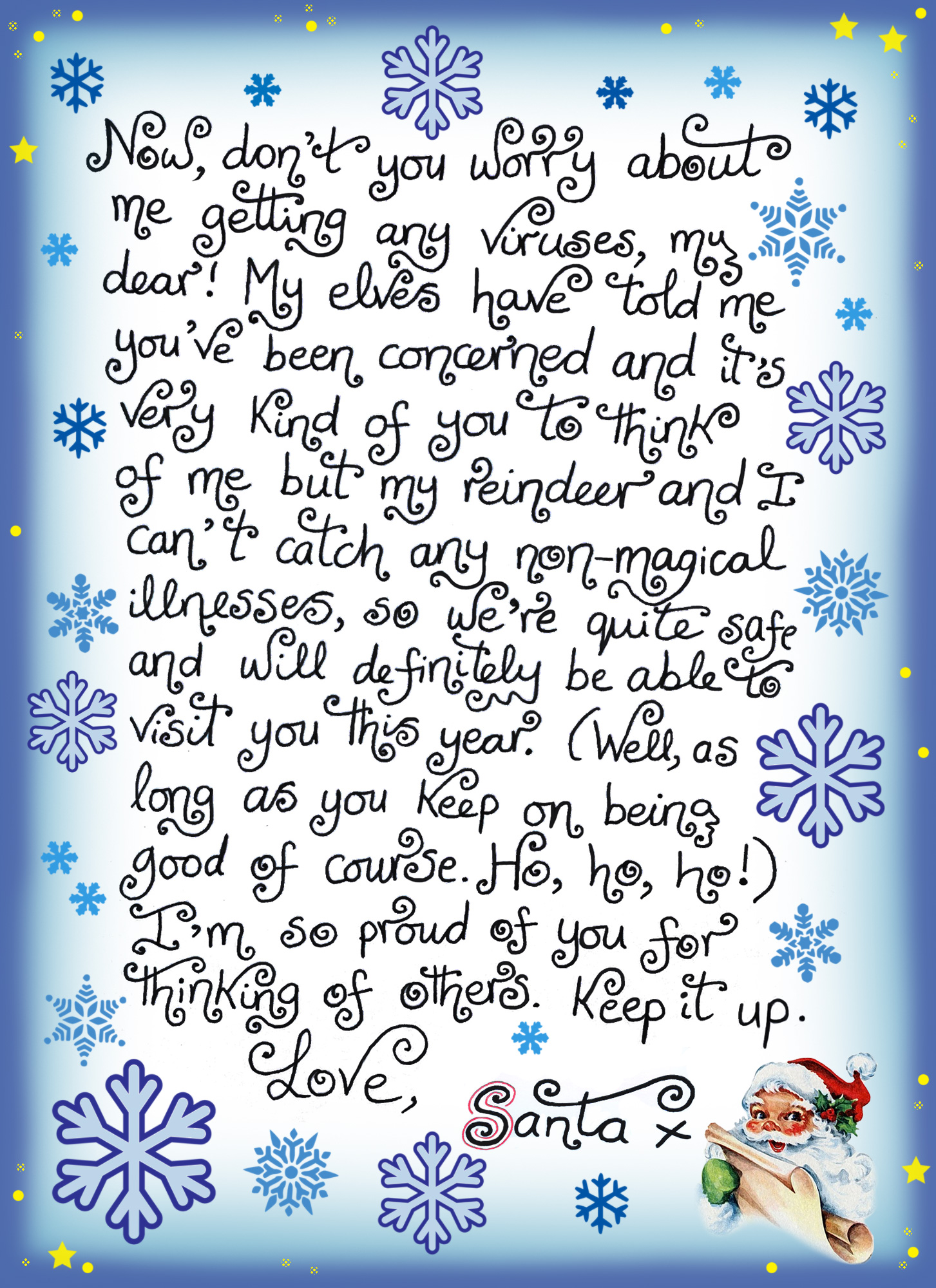 This note from Santa reassures children that he can't catch Covid-19.