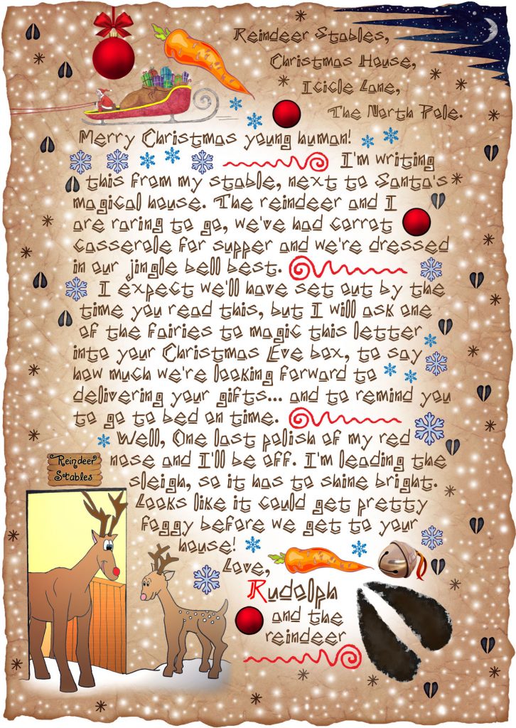 This is a special letter from Rudolph which can be printed out and added to your Christmas Eve box.