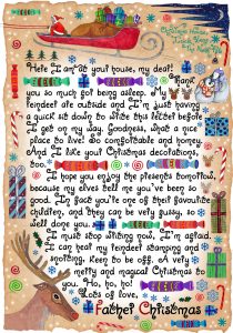 Free printable letter from Father Christmas, to read on Christmas Morning. This one is written from your house when Santa stops for a break on Christmas Eve. It was created by Leone Betts.